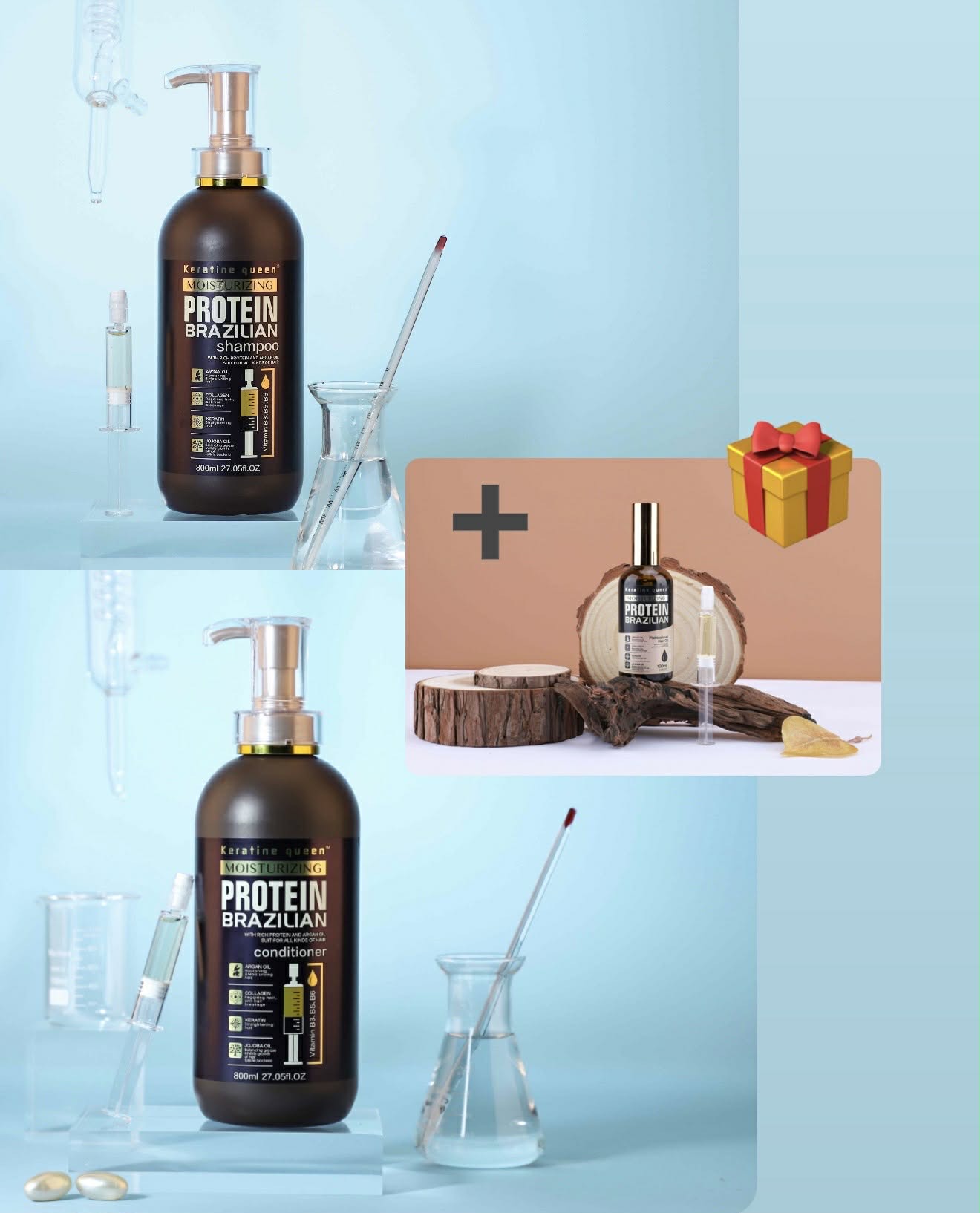 Braziliško proteino plaukų priežiūros rinkinys su dovana (aliejukas)