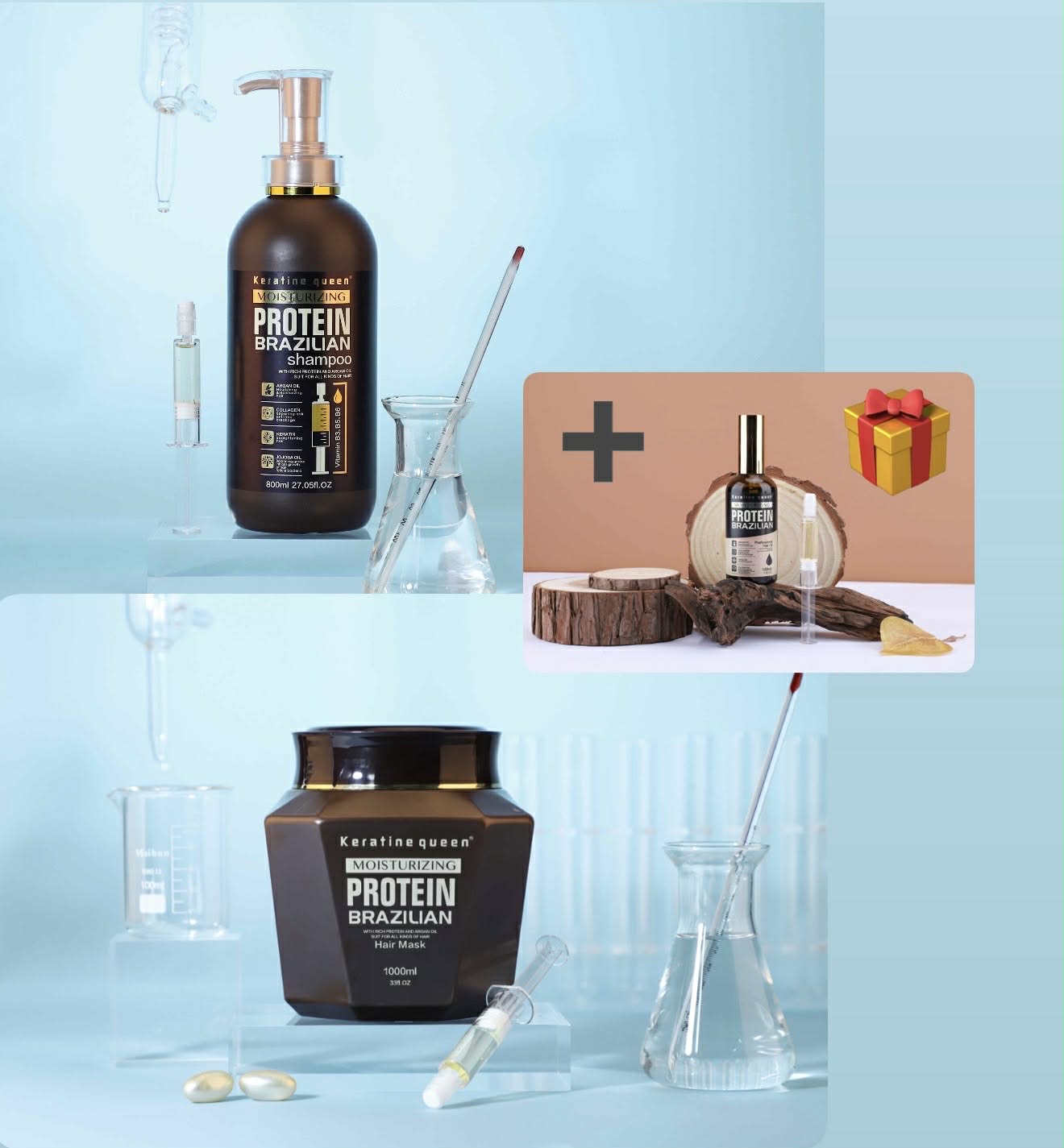 Braziliško proteino plaukų priežiūros rinkinys su dovana (aliejukas