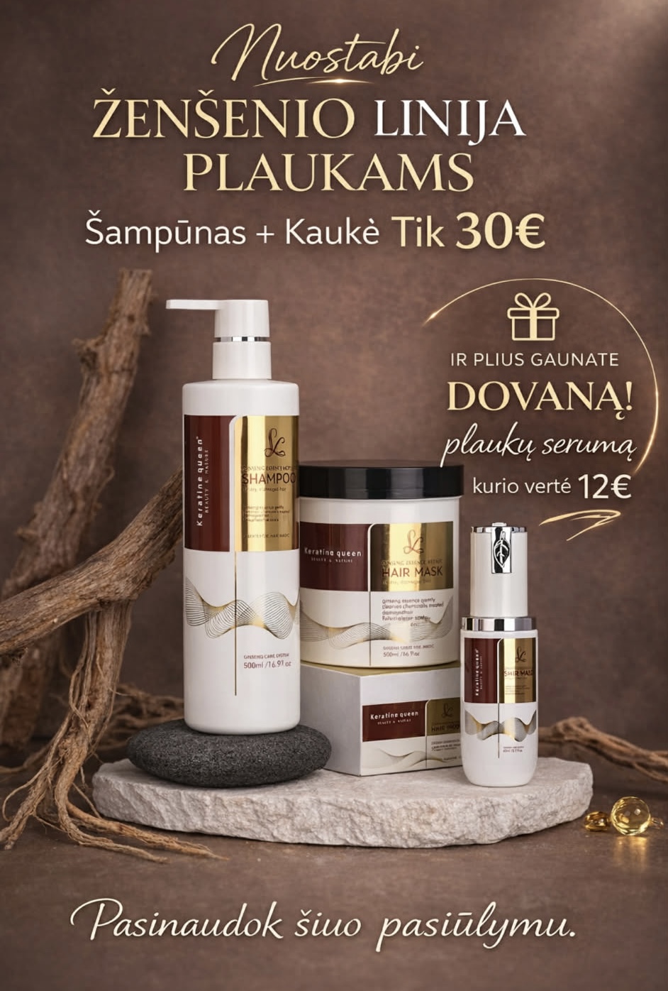 Ženšenio rinkinys, šampūnas ir kaukė