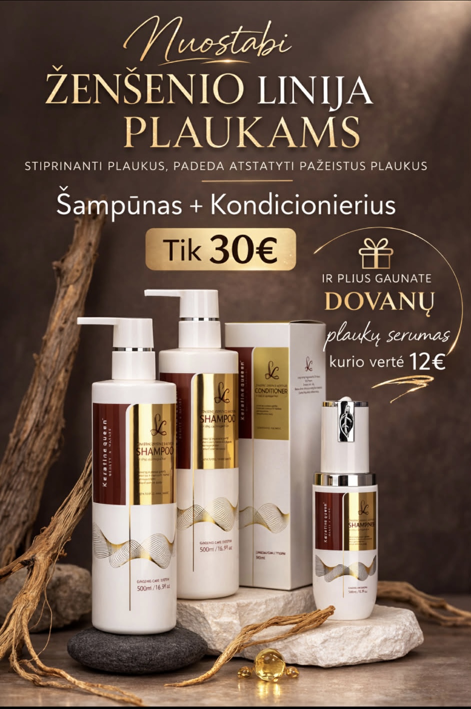 Ženšenio rinkinys, šampūnas ir kondicionierius